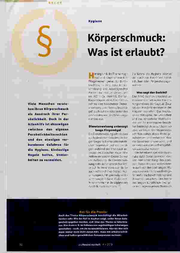 Vorschauseite 1: Körperschmuck: Was ist erlaubt?