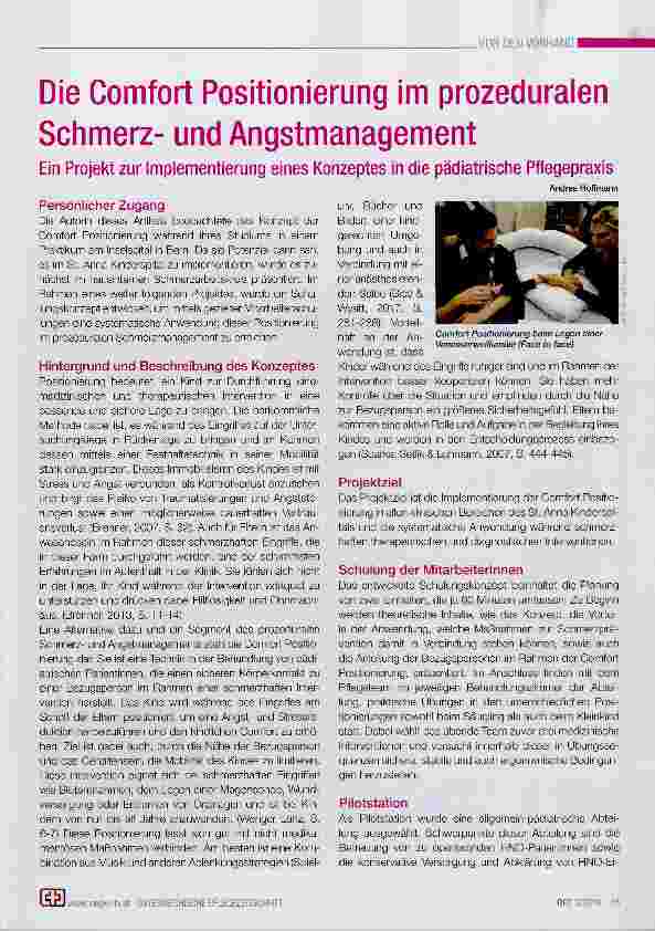 Vorschauseite 1: Die Comfort Positionierung im prozeduralen Schmerzund Angstmanagement