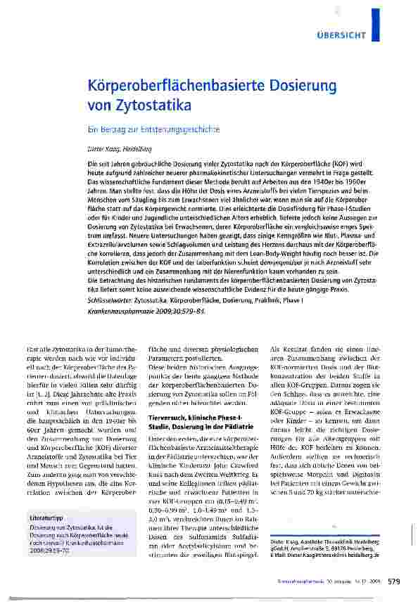 Vorschauseite 1: Körperoberflächenbasierte Dosierung von Zytostatika