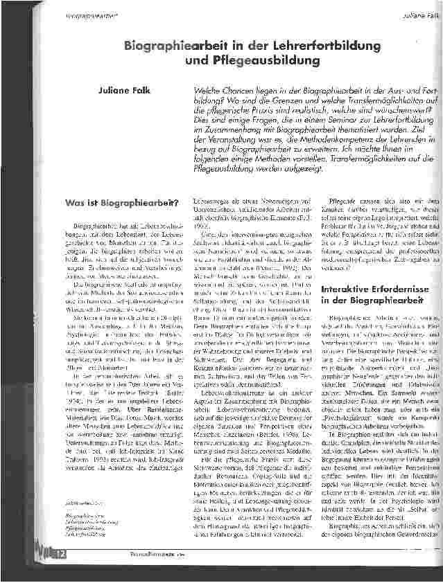 Vorschauseite 1: Biographiearbeit in der Lehrerfortbildung und Pflegeausbildung