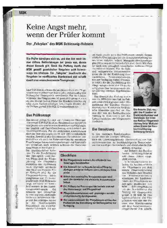 Vorschauseite 1: Keine Angst mehr, wenn der Prüfer kommt Der Fahrplan des MDK Schleswig-Holstein