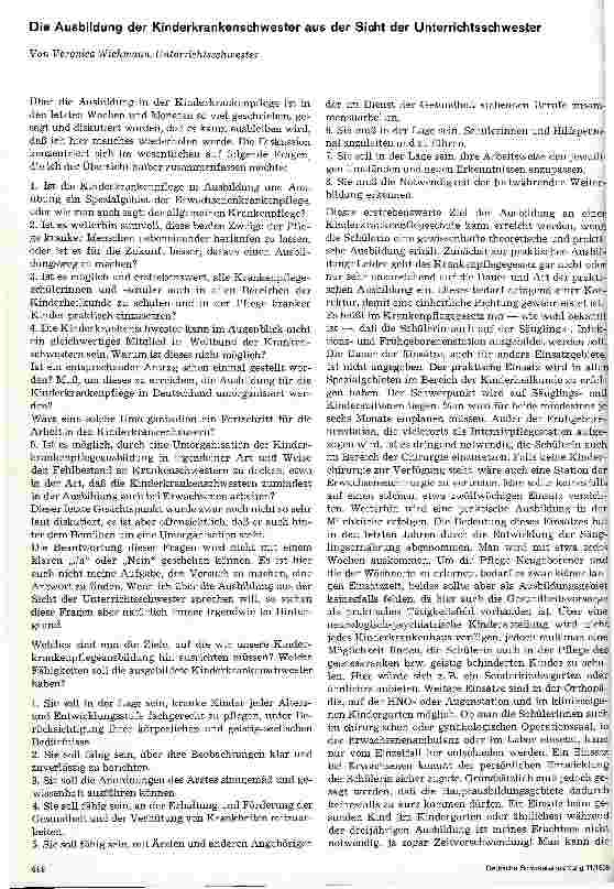 Vorschauseite 1: Die Ausbildung der Kinderkrankenschwester aus der Sicht der Unterrichtsschwester