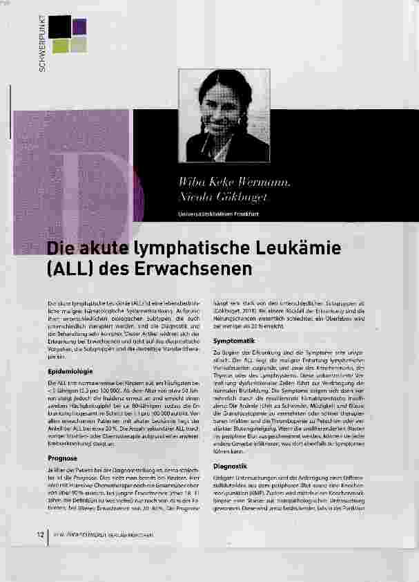 Vorschauseite 1: Die akute lymphatische Leukämie (ALL) des Erwachsenen