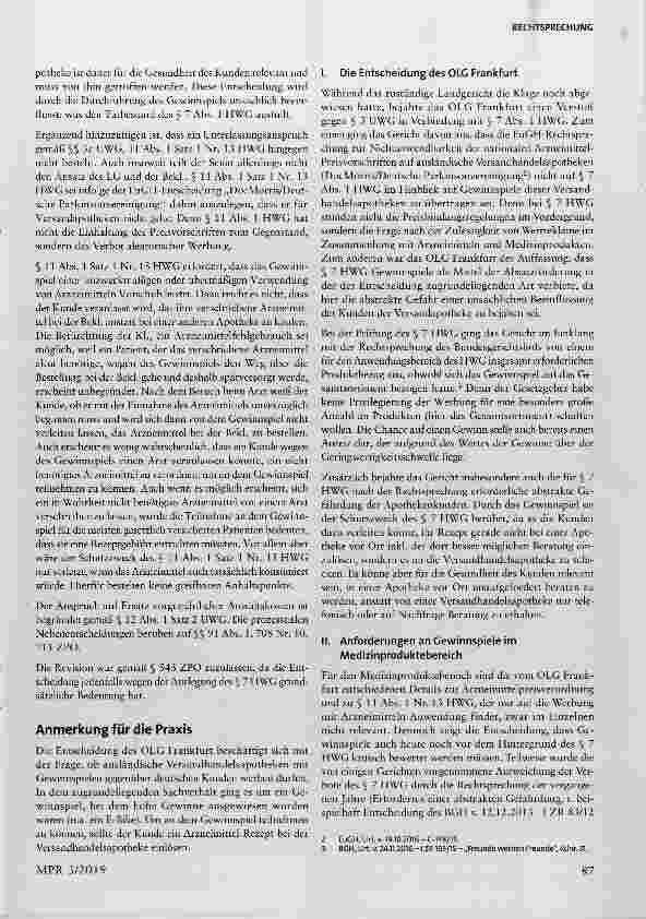 Vorschauseite 3: Möglichkeit zur Teilnahme an einem Gewinnspiel als unzulässige Werbegabe zu einem Arzneimittel