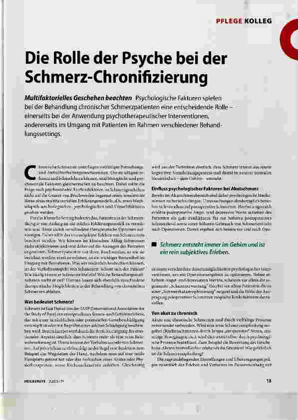 Vorschauseite 1: Die Rolle der Psyche bei der Schmerz-Chronifizierung
