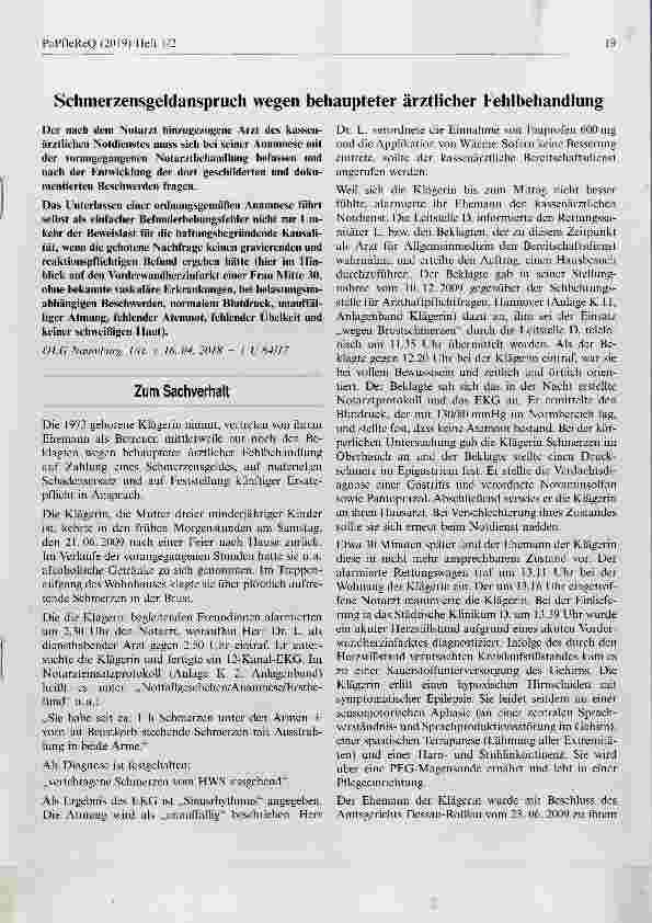 Vorschauseite 1: Schmerzensgeldanspruch wegen behaupteter ärztlicher Fehlbehandlung