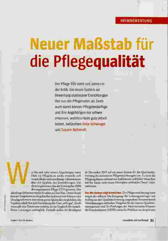 Vorschauseite 1: Neuer Maßstab für die Pflegequalität