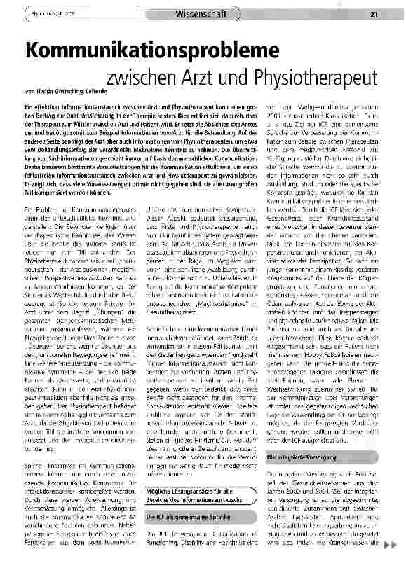 Vorschauseite 1: Kommunikationsprobleme zwischen Arzt und Physiotherapeut