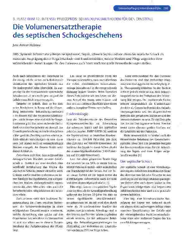 Vorschauseite 1: Die Volumenersatztherapie des septischen Schockgeschehens