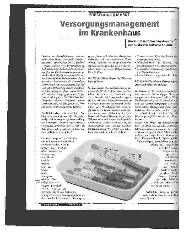 Vorschauseite 1: Versorgungsmanagement im Krankenhaus Neues Unterstützungssystem materialwirtschaftlicher Abläufe
