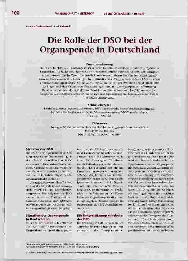 Vorschauseite 1: Die Rolle der DSO bei der Organspende in Deutschland