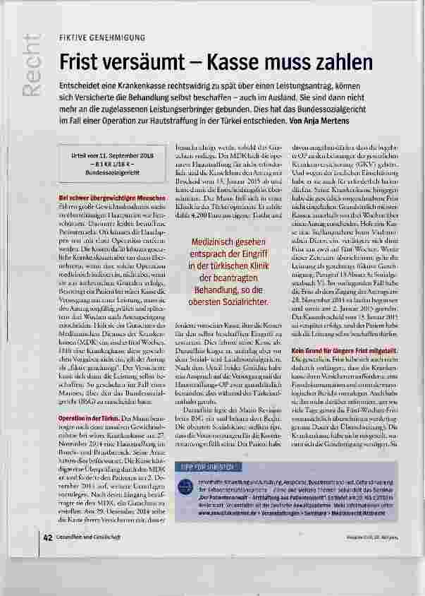 Vorschauseite 1: Frist versäumt Kasse muss zahlen