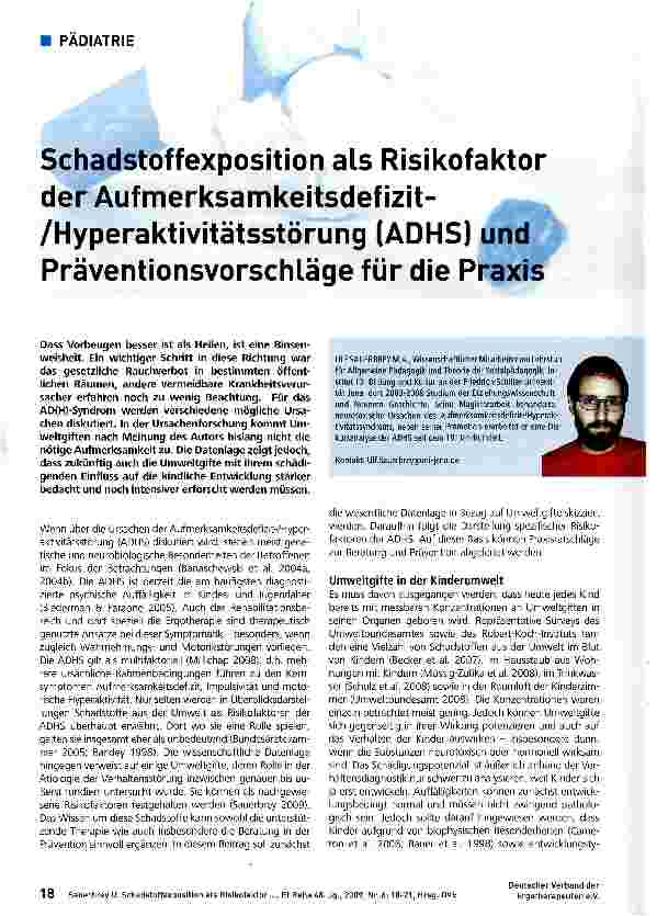 Vorschauseite 1: Schadstoffexposition als Risikofaktor der Aufmerksamkeitsdefizit-/Hyperaktivitätsstörung (ADHS) und Präventionsvorschläge für die Praxis