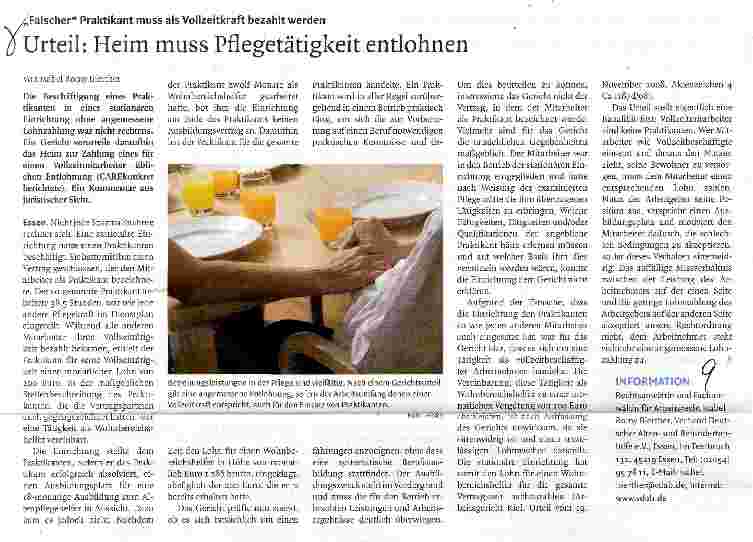 Vorschauseite 1: Urteil: Heim muss Pflegetätigkeit entlohnen