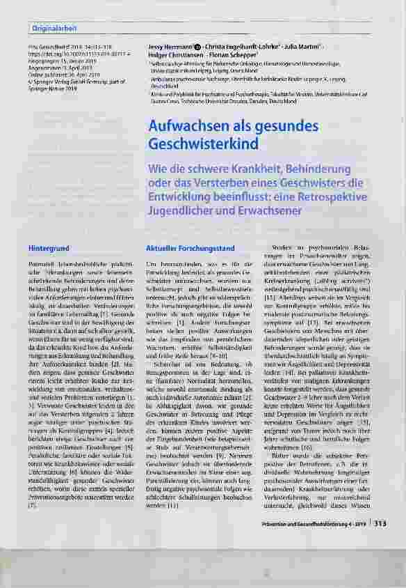 Vorschauseite 1: Aufwachsen als gesundes Geschwisterkind