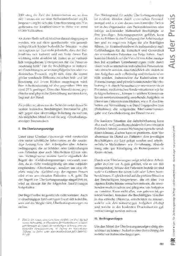 Vorschauseite 2: Die Überlastungsanzeige im Pflegeund Gesundheitsbereich - Anmerkungen zum juristischen Umfeld