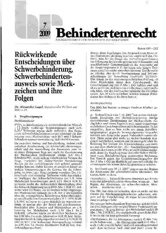 Vorschauseite 1: Rückwirkende Entscheidungen über Schwerbehinderung, Schwerbehindertenausweis sowie Merkzeichen und ihre Folgen