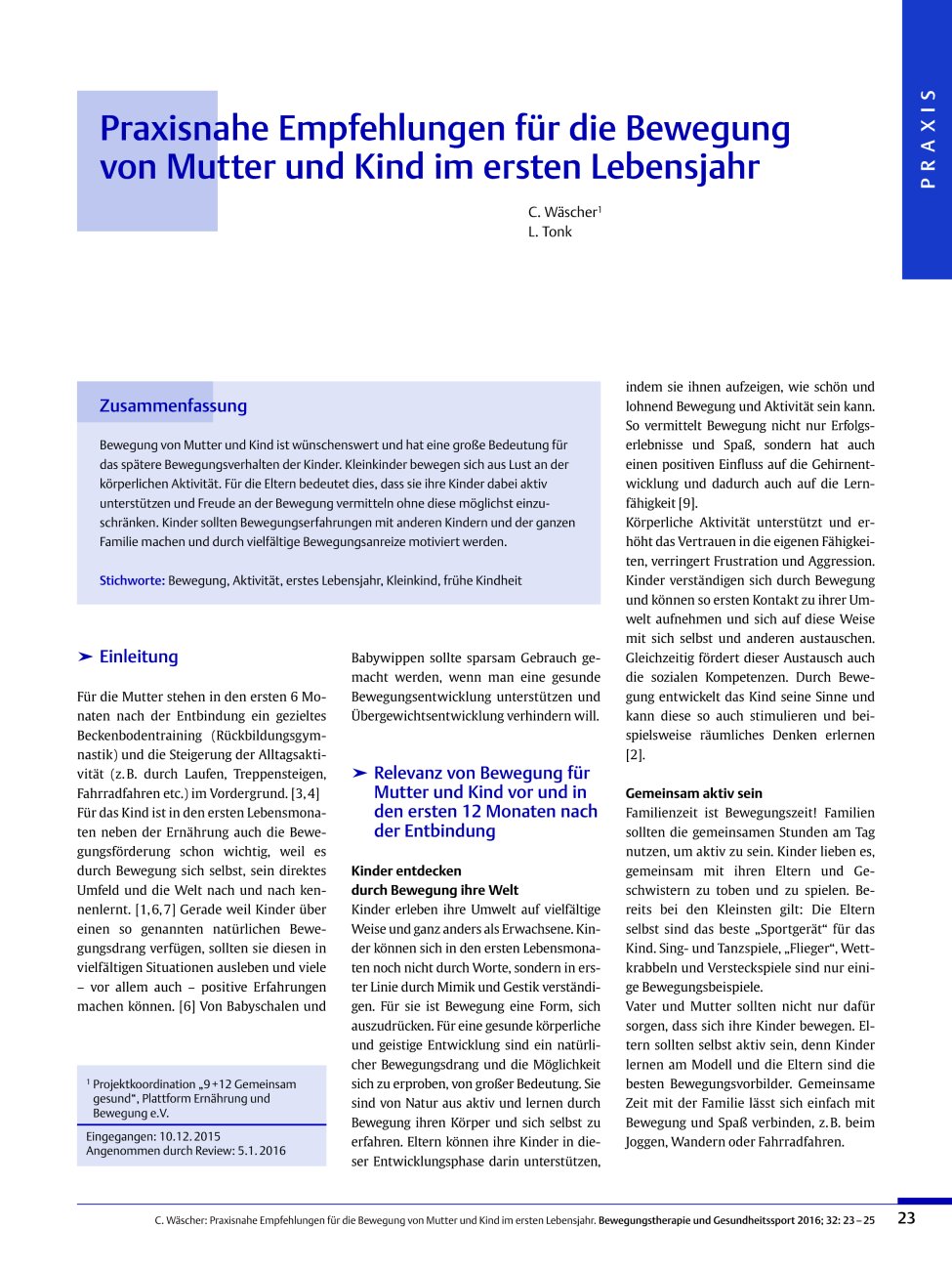 Vorschauseite 1: Praxisnahe Empfehlungen für die Bewegung von Mutter und Kind im ersten Lebensjahr