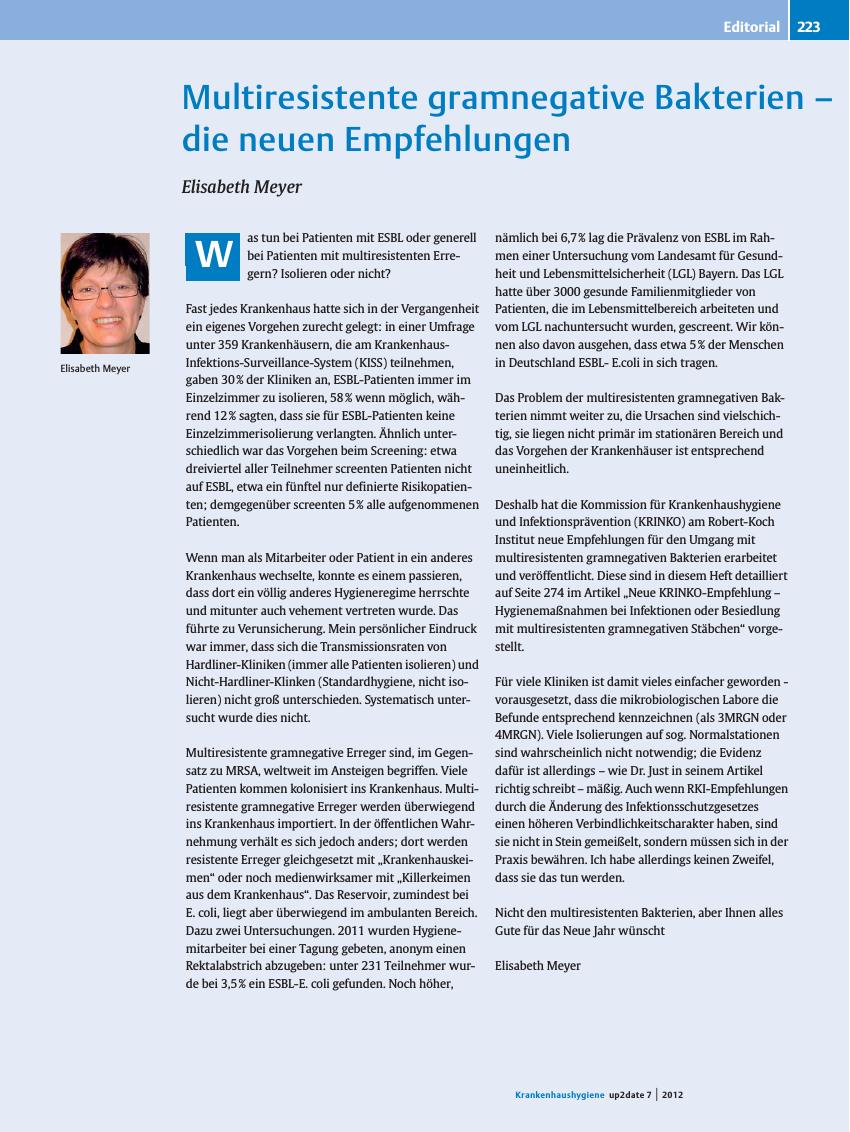 Vorschauseite 1: Multiresistente gramnegative Bakterien ? die neuen Empfehlungen