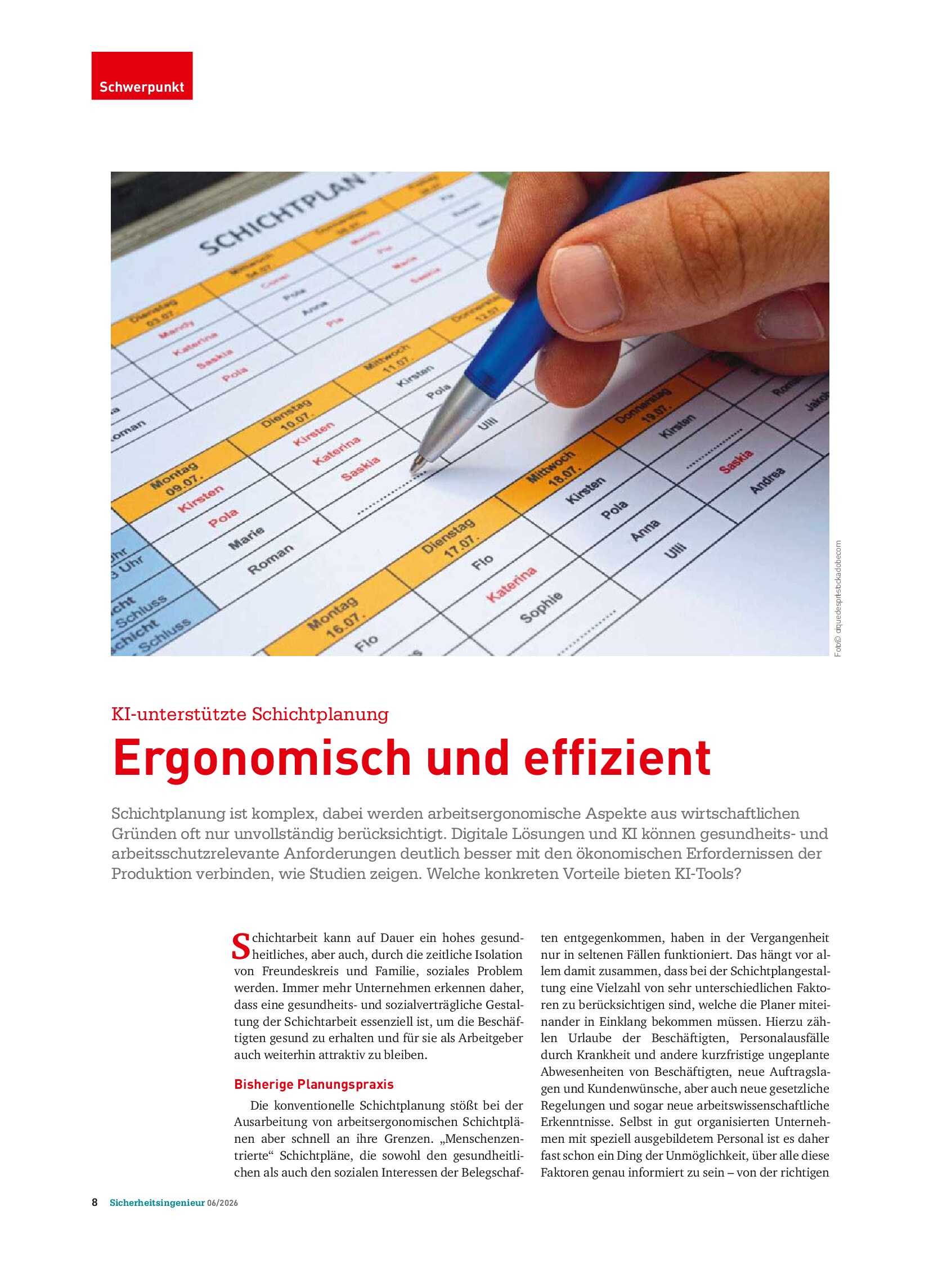 Vorschauseite 1: KI-unterstützte Schichtplanung. Ergonomisch und effizient