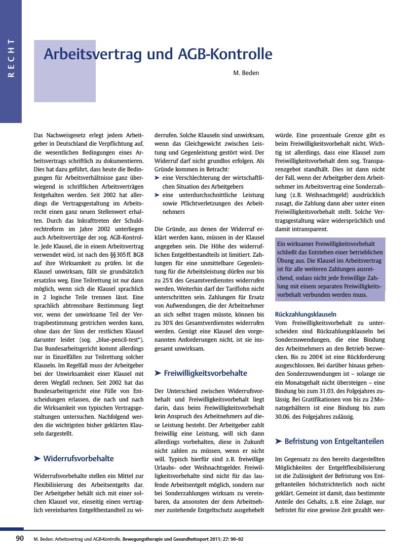Vorschauseite 1: Arbeitsvertrag und AGB-Kontrolle