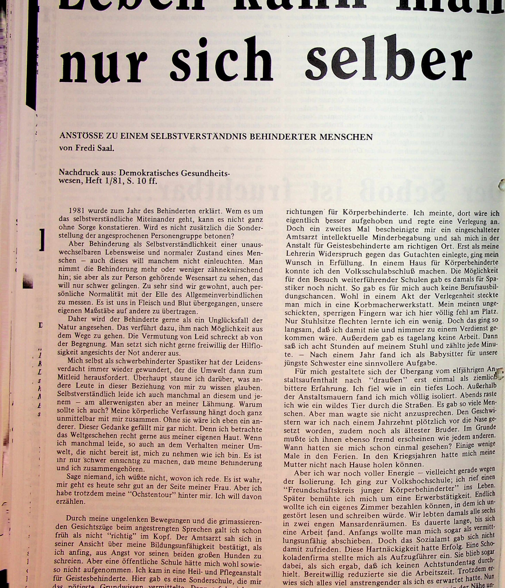 Vorschau: Leben kann man nur sich selber