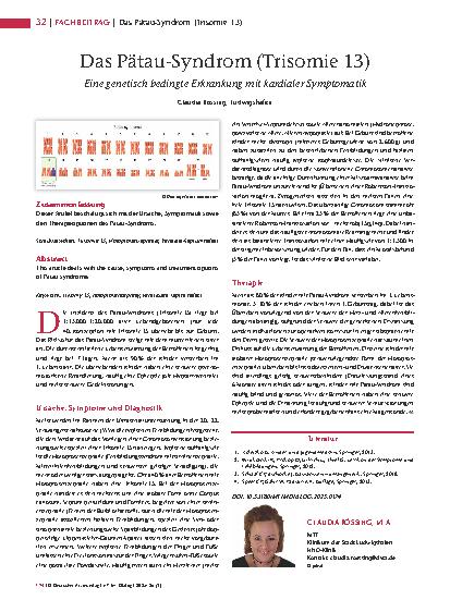 Vorschauseite 1: Das Pätau-Syndrom ( Trisomie 13) Eine genetisch bedingte Erkrankung mit kardialer Symptomatik