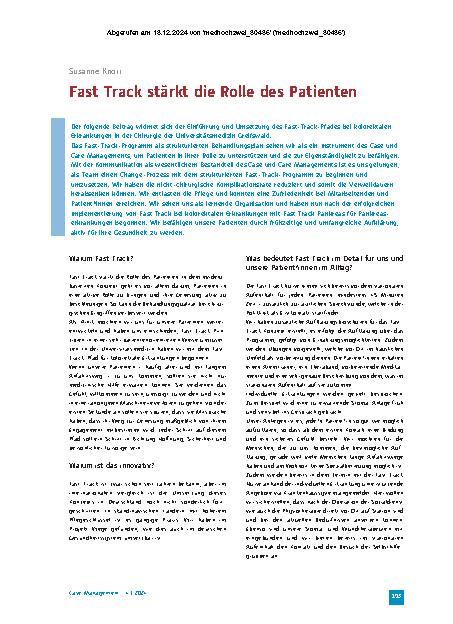 Vorschauseite 1: Fast Track stärkt die Rolle des Patienten