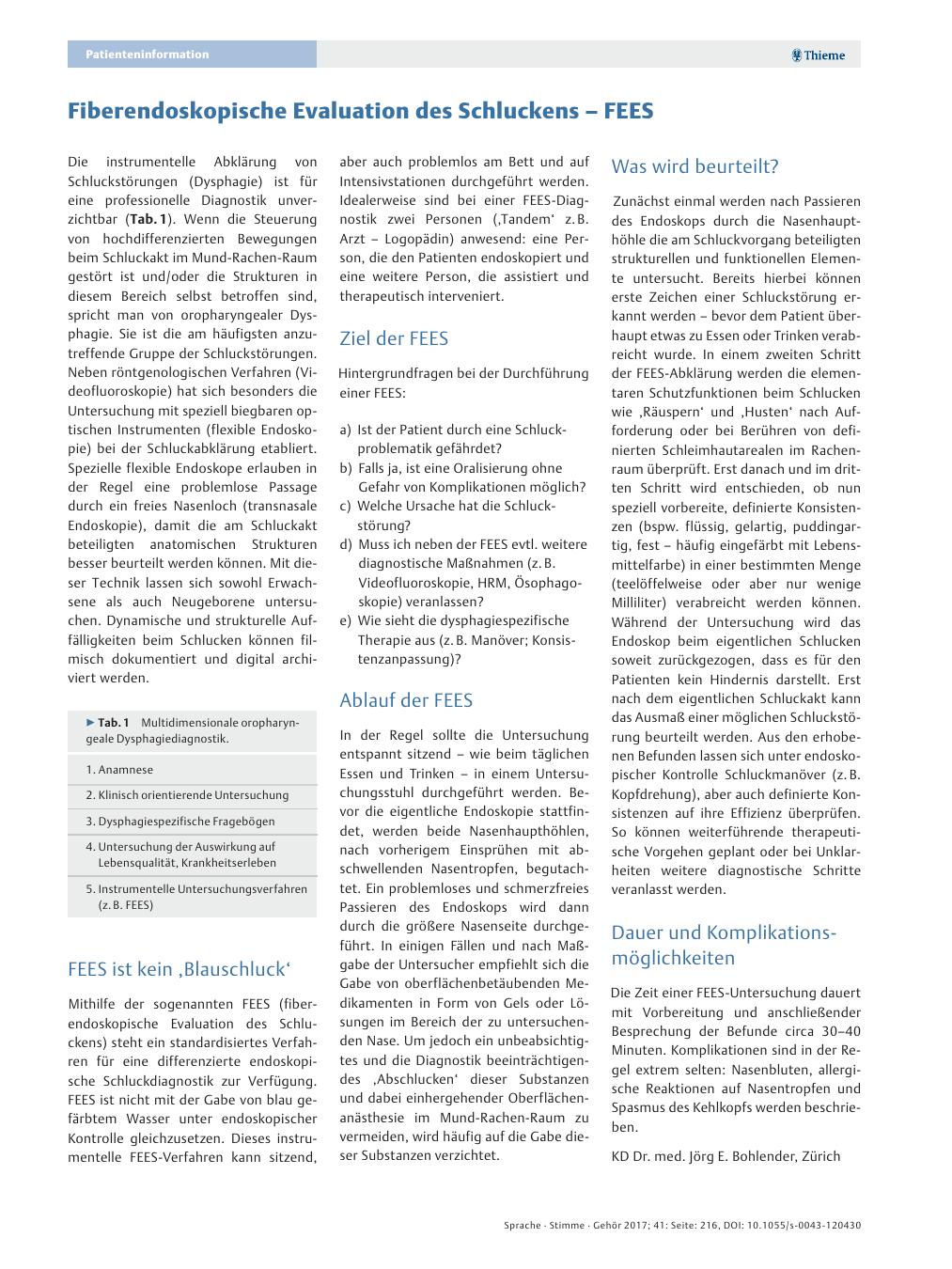 Vorschauseite 1: Fiberendoskopische Evaluation des Schluckens ? FEES