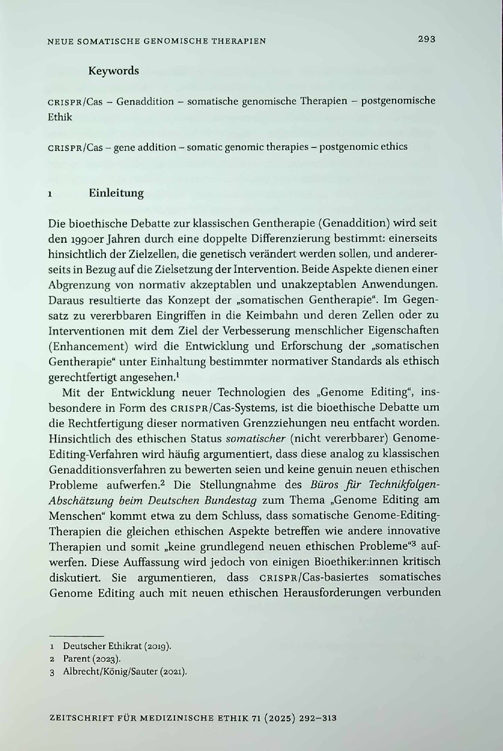 Vorschauseite 2: Neue somatische genomische Therapien – neue ethische Herausforderungen?