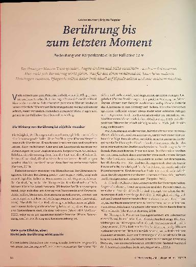 Vorschauseite 1: Berührung bis zum letzten Moment Bedeutung von Körperkontakt in der Palliative Care