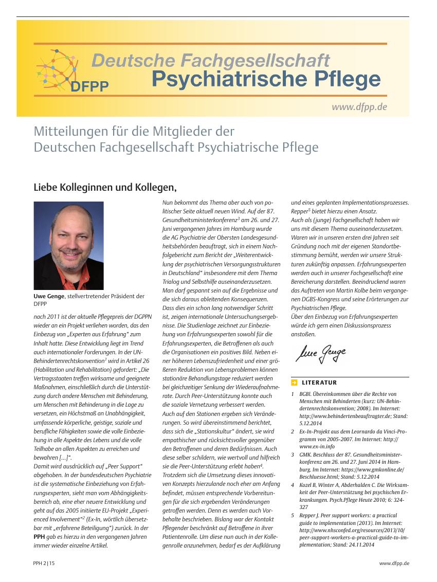 Vorschauseite 1: Mitteilungen für die Mitglieder der Deutschen Fachgesellschaft Psychiatrische Pflege