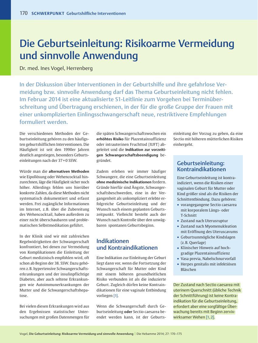Vorschauseite 1: Die Geburtseinleitung: Risikoarme Vermeidung und sinnvolle Anwendung