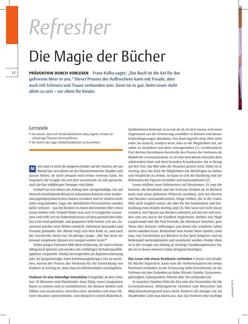 Vorschauseite 1: Prävention durch Vorlesen ? Die Magie der Bücher