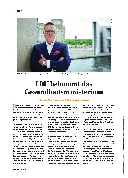 Vorschauseite 1: CDU bekommt das Gesundheitsministerium. Union und SPD haben einen Koalitionsvertrag vorgelegt.