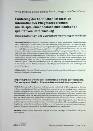 Vorschauseite 1: Förderung der beruflichen Integration internationaler Pflegefachpersonen am Beispiel einer deutsch-mexikanischen qualitativen Untersuchung Transkulturelle Teamund Organisationsent…
