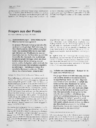 Vorschauseite 1: Fragen aus der Praxis Assistenzleistungen - Unterstützung bei Medikamentenmanagement