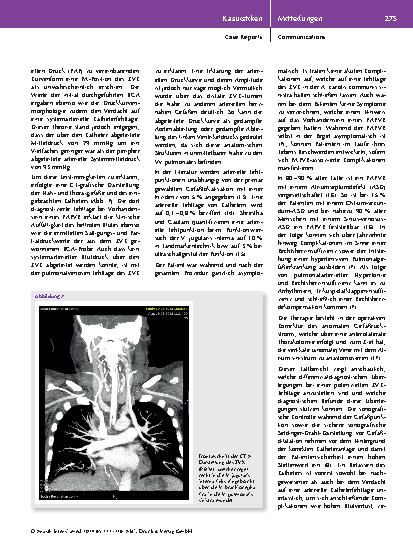 Vorschauseite 4: Quo vadis? – Zentralvenöse Katheterfehllage in der Vena pulmonalis sinistra durch nicht diagnostizierten partiellen anomalen Pulmonalvenenrückfluss