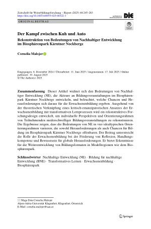 Vorschauseite 1: Der Kampf zwischen Kuh und Auto Rekonstruktion von Bedeutungen von Nachhaltiger Entwicklung im Biosphärenpark Kärntner Nockberge