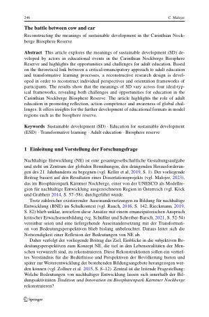 Vorschauseite 2: Der Kampf zwischen Kuh und Auto Rekonstruktion von Bedeutungen von Nachhaltiger Entwicklung im Biosphärenpark Kärntner Nockberge