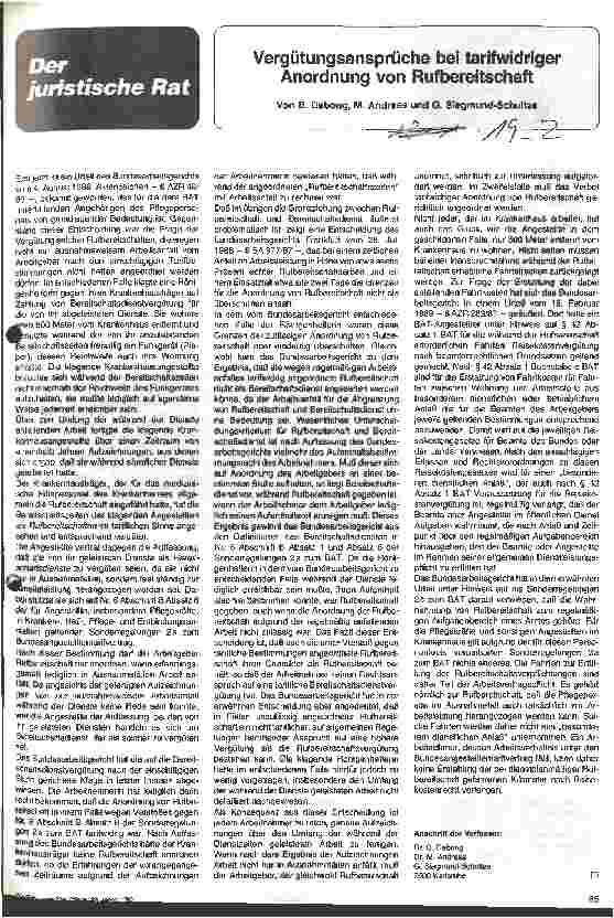 Vorschauseite 1: Vergütungsansprüche bei tarifwidriger Anordnung von Rufbereitschaft