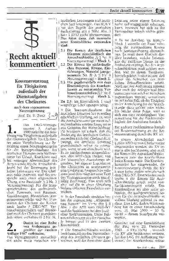 Vorschauseite 1: Kostenerstattung für Tätigkeiten außerhalb der Dienstaufgaben des Chefarztes nach dem sogenannten Nutzungsvertrag