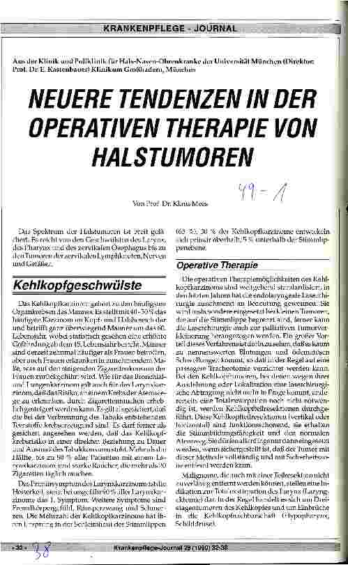 Vorschauseite 1: Neuere Tendenzen in der operativen Therapie von Halstumoren