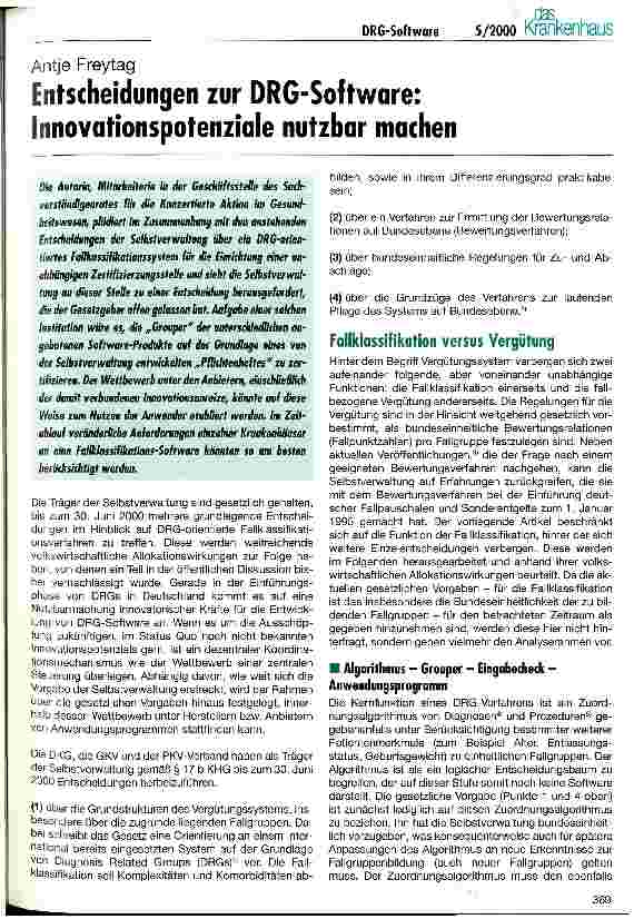 Vorschauseite 1: Entscheidungen zur DRG-Software: Innovationspotenziale nutzbar machen