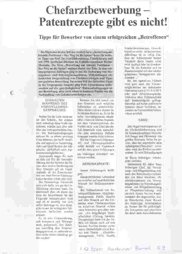 Vorschauseite 1: Chefarztbewerbung - Patentrezepte gibt es nicht! Tipps für Bewerber von einem erfolgreichen Betroffenen