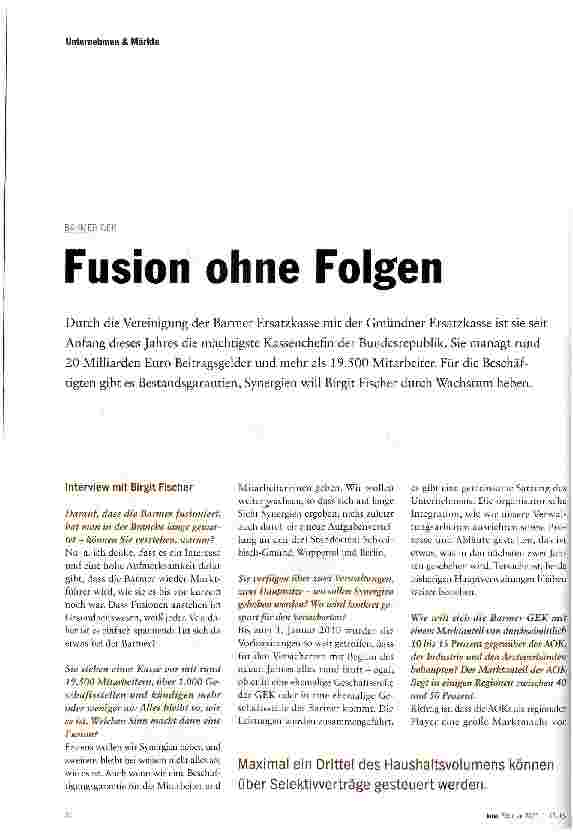 Vorschauseite 1: Fusion ohne Folgen