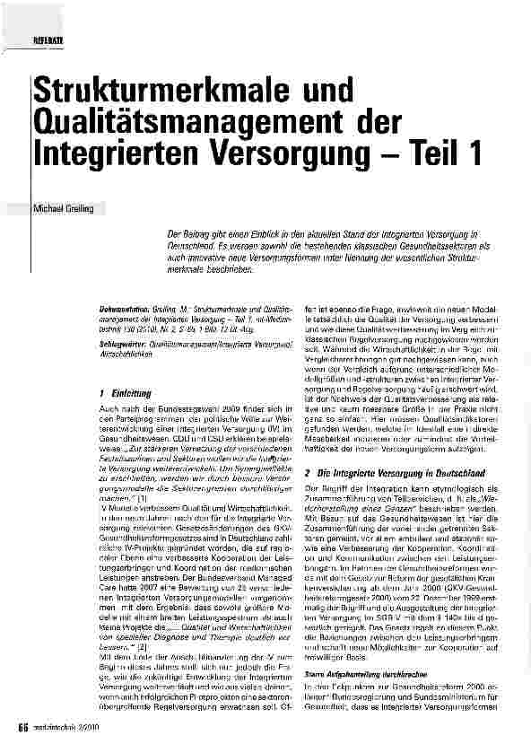 Vorschauseite 1: Strukturmerkmale und Qualitätsmanagement der Integrierten Versorgung - Teil 1
