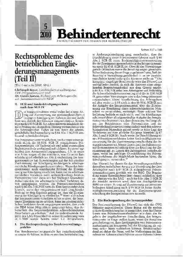 Vorschauseite 1: Rechtsprobleme des betrieblichen Einglie-derunesmanaeements (Teil II)