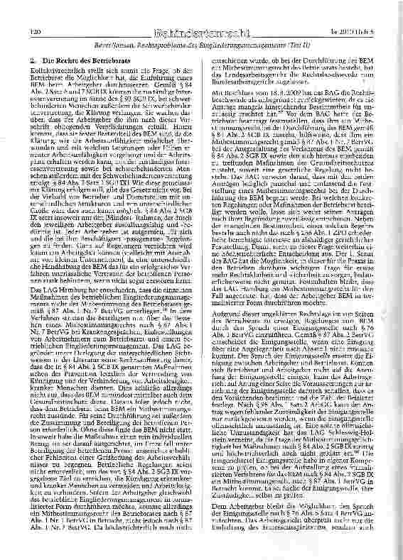 Vorschauseite 4: Rechtsprobleme des betrieblichen Einglie-derunesmanaeements (Teil II)