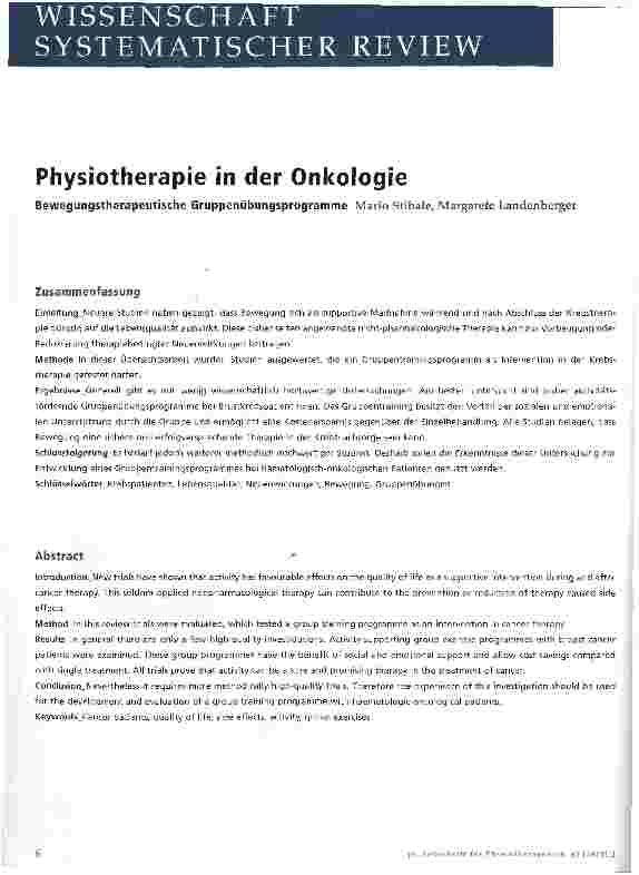 Vorschauseite 1: Physiotherapie in der Onkologie